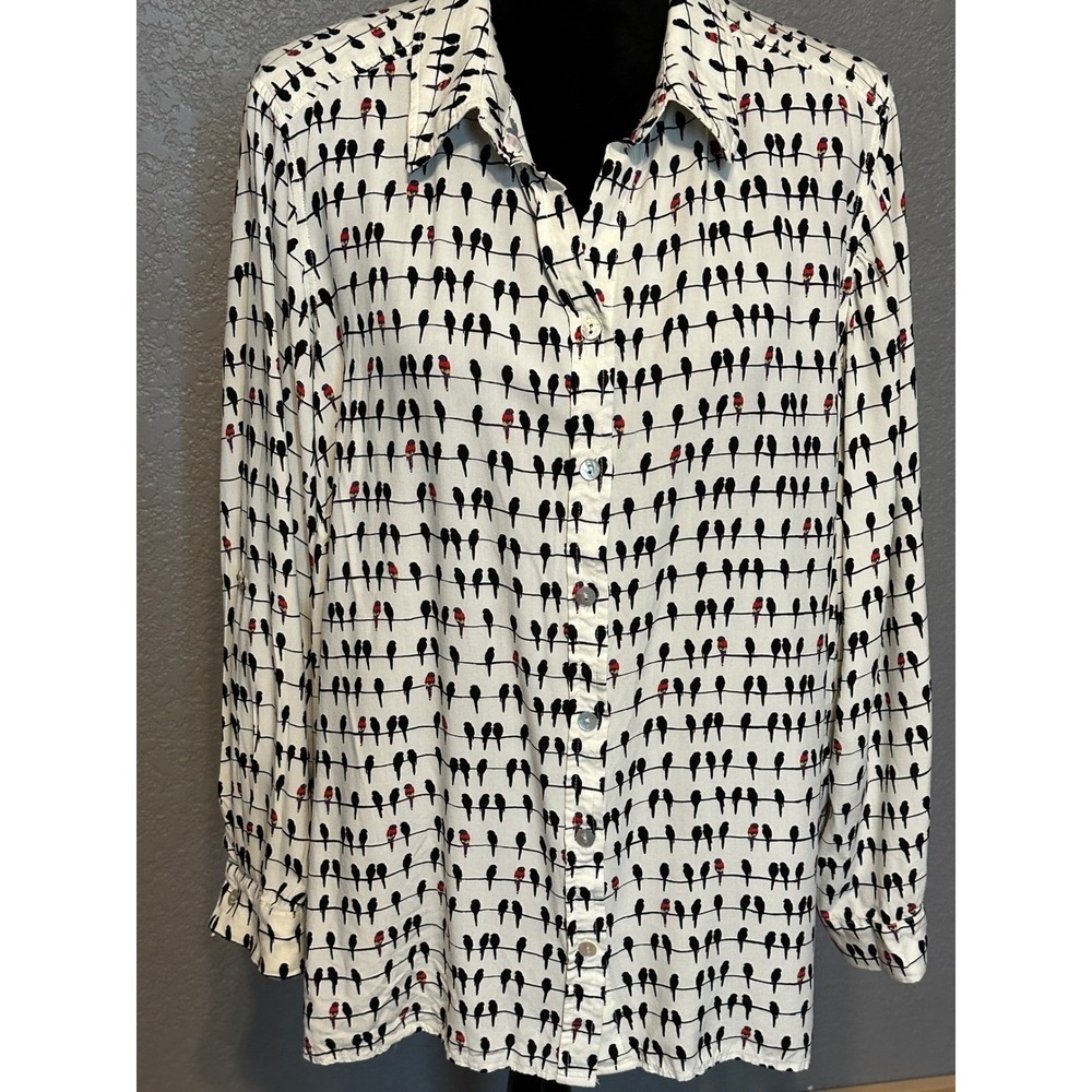 Jane and Delancey Birds on a Wire Shirt Womens 1X Rayon Roll Tab Sleeve Blouse - Picture 8 of 15